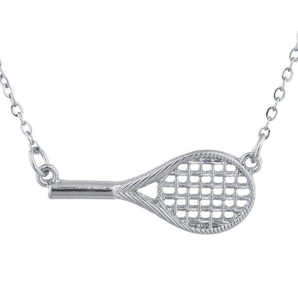 Lux Accessories Women's Girl's Men's Sideways Tennis Racket Sports Charm Pendant Necklace - Silver - CJ1875KD4C4