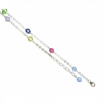 Multi-color Crystals with .925 Sterling Silver Anklet- Bracelet. 7-8-9-10-11-12-13 Inches - C3121JOSLT9