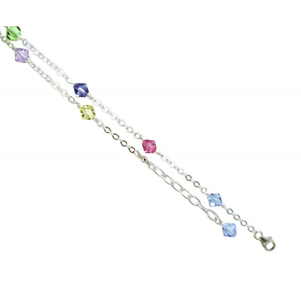 Multi-color Crystals with .925 Sterling Silver Anklet- Bracelet. 7-8-9-10-11-12-13 Inches - C3121JOSLT9