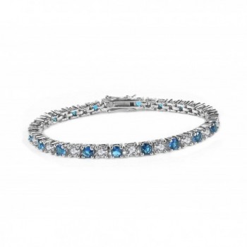 Elensan Princess Cut Sapphire Bracelet 925 Sterling Silver Blue Crystal Jewelry for Woman Girls - White and Blue - CR12CGD3PJX
