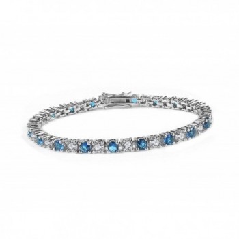 Elensan Princess Cut Sapphire Bracelet 925 Sterling Silver Blue Crystal Jewelry for Woman Girls - White and Blue - CR12CGD3PJX