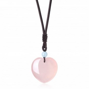 AmorWing Reiki Chakra Gemstone Rose Quartz Healing Crystals Heart Pendant Necklace for Women - C412NYKR3LV