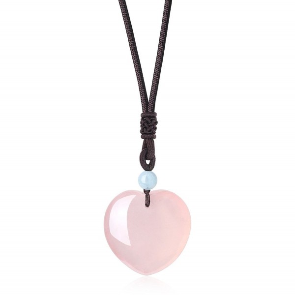 AmorWing Reiki Chakra Gemstone Rose Quartz Healing Crystals Heart Pendant Necklace for Women - C412NYKR3LV