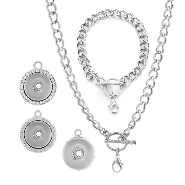 Vocheng Snap Ginger Snap Jewelry Set 18mm Metal Button Pendant Necklace and Bracelet Set Nn-317 - CX129Y8PI2F