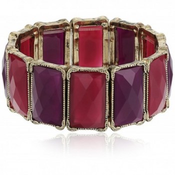 1928 Jewelry Gold-Tone Purple Faceted Rectangle Stretch Bracelet - C811GHHJ7ID