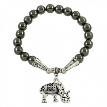 Falari Elephant Lucky Charm Natural Stone Bracelet Hematite B2448-HM - CD124HGN5SN