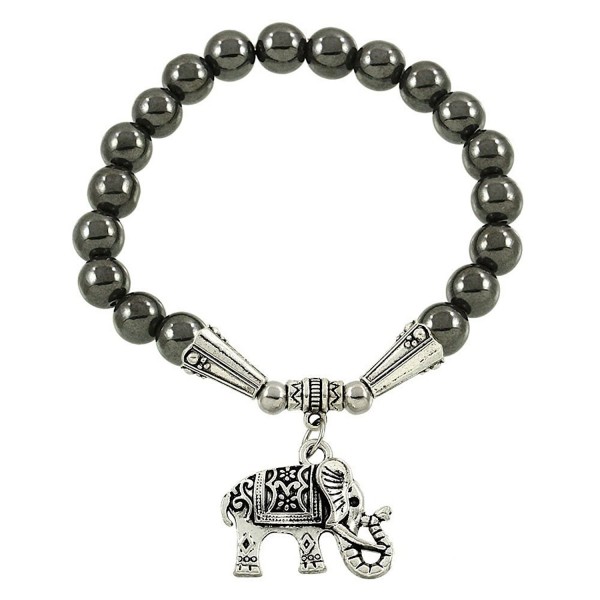 Falari Elephant Lucky Charm Natural Stone Bracelet Hematite B2448-HM - CD124HGN5SN