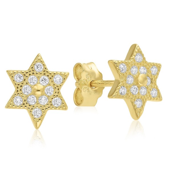 925 Sterling Silver Pave Cubic Zirconia Star of David Jewish Kabbalah Post Earrings - CK120OQXGCF