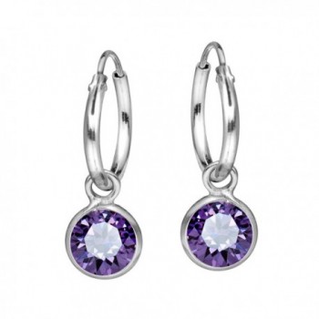Elegant Purple Cubic Zirconia Dangle .925 Sterling Silver Hoop Earrings - C7124J7L41Z