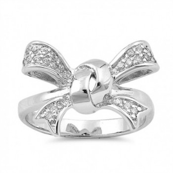 Ribbon Bow Tie Knot White CZ Cute Ring New .925 Sterling Silver Band Sizes 6-9 - CR12JBXHVO1