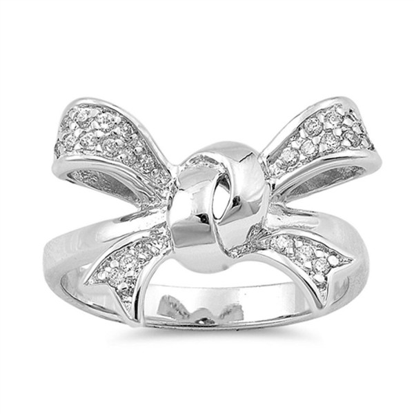Ribbon Bow Tie Knot White CZ Cute Ring New .925 Sterling Silver Band Sizes 6-9 - CR12JBXHVO1
