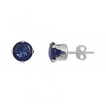 Sterling Silver Dark Blue 6mm Round Cubic Zirconia CZ Stud Earrings - CL118KYBQ4J