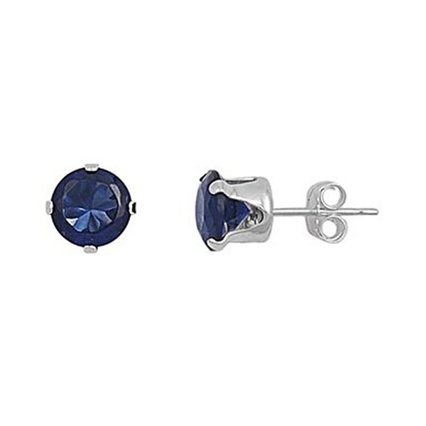 Sterling Silver Dark Blue 6mm Round Cubic Zirconia CZ Stud Earrings - CL118KYBQ4J