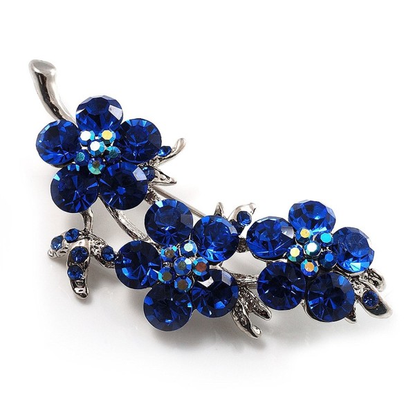 Swarovski Crystal Floral Brooch (Silver Tone & Sapphire Coloured) - C9113XL4AHD