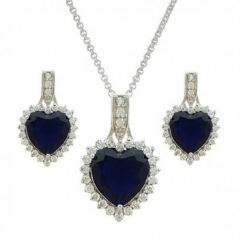 SELOVO Heart Blue Zircon Crystal Pendant Necklace Stud Earrings Set Sapphire Color Fashion Jewelry for Women - CO12JEPSAX1