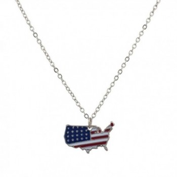 Lux Accessories USA American Flag Red White & Blue Americana Country Outline North America Pendant Necklace. - C9125BQWXIB