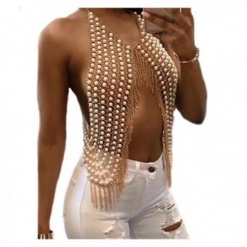 MineSign Sexy Chain Necklace Fashion Shoulder Necklaces Bra Body Jewelry Summer Beach Party Dress - Gold- Pearl - CW189N75NYK