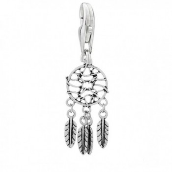 Feather Dream Catcher Clip on Pendant Charm for Bracelet or Necklace - CQ122BBVW7H