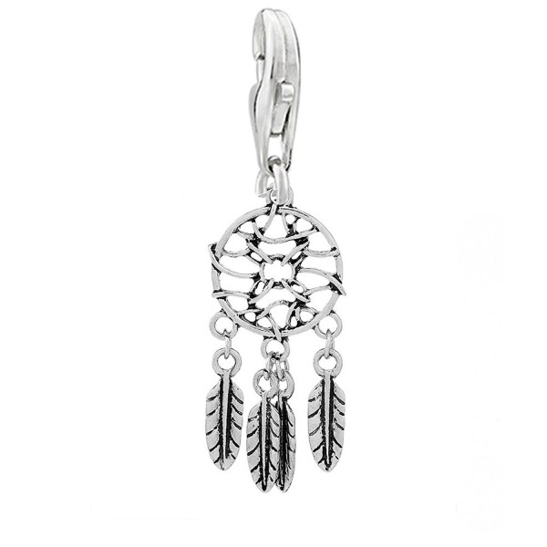 Feather Dream Catcher Clip on Pendant Charm for Bracelet or Necklace - CQ122BBVW7H