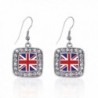 Inspired Silver UK Flag Classic Charm Earrings Square French Hook Clear Crystal Rhinestones - CP124J13GT9