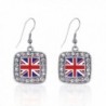 Inspired Silver UK Flag Classic Charm Earrings Square French Hook Clear Crystal Rhinestones - CP124J13GT9