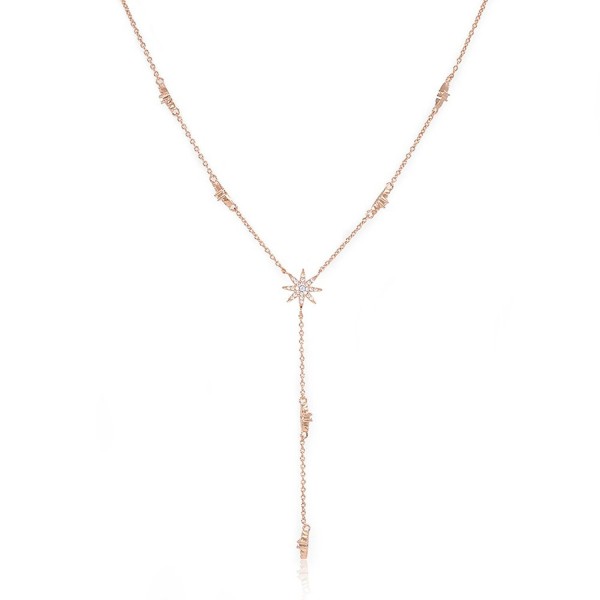 Star Drop Y Shaped Lariat Necklace Plated with 14K Rose Gold / White Gold - CX182XS8DK4