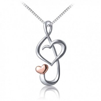 S925 Sterling Silver Musical Note Love Heart Pendant Necklace - Box Chain 18 inches - CG12NZ7DYZI