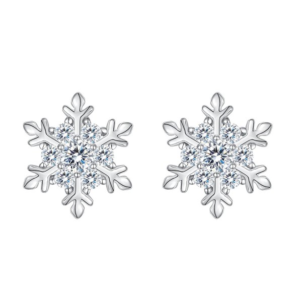 EVER FAITH 925 Sterling Silver Cubic Zirconia Winter Snowflake Flower Elegant Stud Earrings Clear - C0188NG24Y4