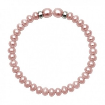 Sterling Silver Cultured Freshwater Pearl Adjustable Cuff Bracelet-7.5" - Pink - C0184YYRHON