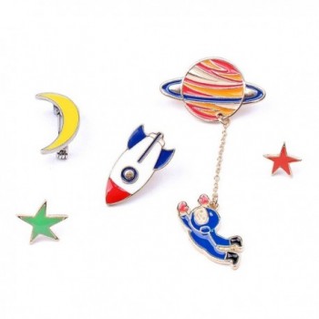 Herinos 5Pcs Cartoon Badges Outer Space Lapel Enamel Pins Set Brooch Moon- Star- Spaceship- Astronaut - CU186L6KKY8