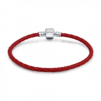 Bling Jewelry Rose Red Braided Leather Cord Barrel Clasp Bracelet .925 Sterling Silver - C7182W7HCXU