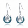 Sterling Silver Created Blue Opal Horseshoe Horse Dangle Earrings - CH124G5B609