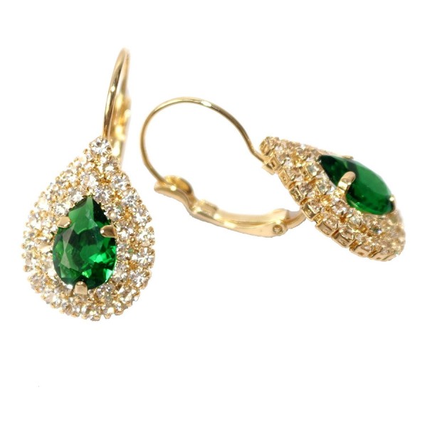 Navachi 18k Gold Plated Water Drop Green Zircon Crystal Leverback Earrings - CM11SKMHRNZ