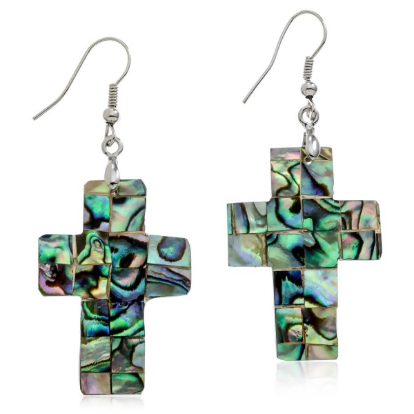 Abalone Cross Silvertone Dangle Earrings - CD1165IO9I7