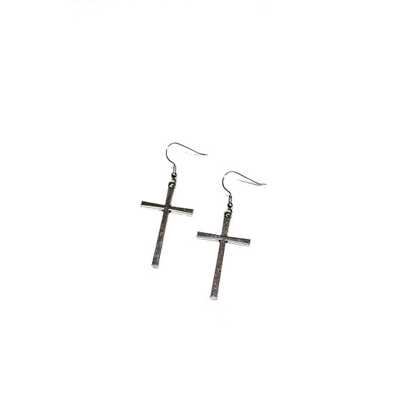 Large Cross Silver Toned Dangle Earrings - CY12DA45WV5