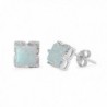 Halo Stud Post Earring Princess Cut Square Lab Created White Opal Round CZ 925 Sterling Silver - CD12MXOELKW