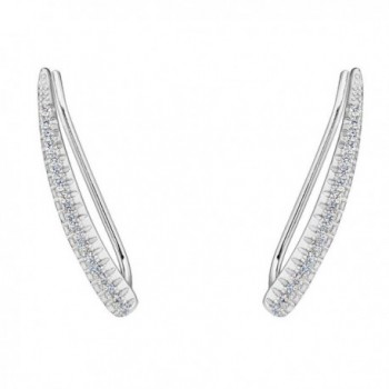 EVER FAITH 925 Sterling Silver CZ Elegant Leaf Sweep Ear Cuff Wrap Hook Earrings 1 Pair - Clear - CT120TLWLGH