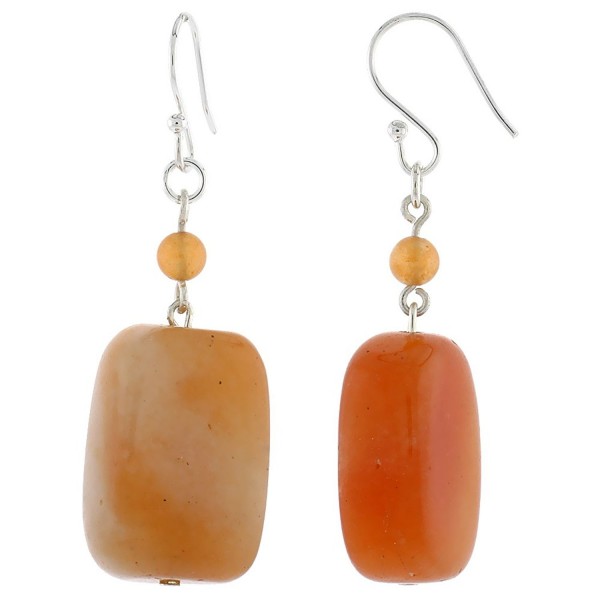 Sterling Silver Dangle Earrings with Natural Carnelian and Aventurine Stones- 1 11/16 inch long - C3113EOW4VT
