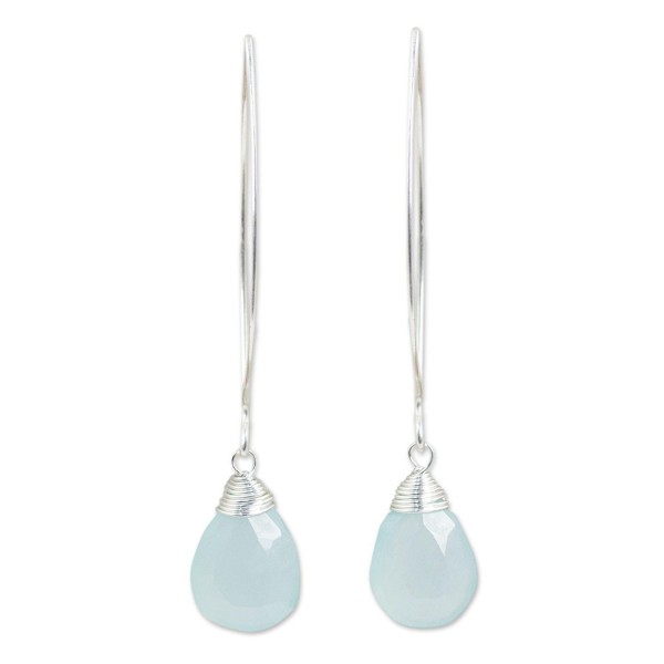 NOVICA .925 Sterling Silver and Pear-Shaped Blue Chalcedony Dangle Earrings- 'Sublime' - C0112X72GZR