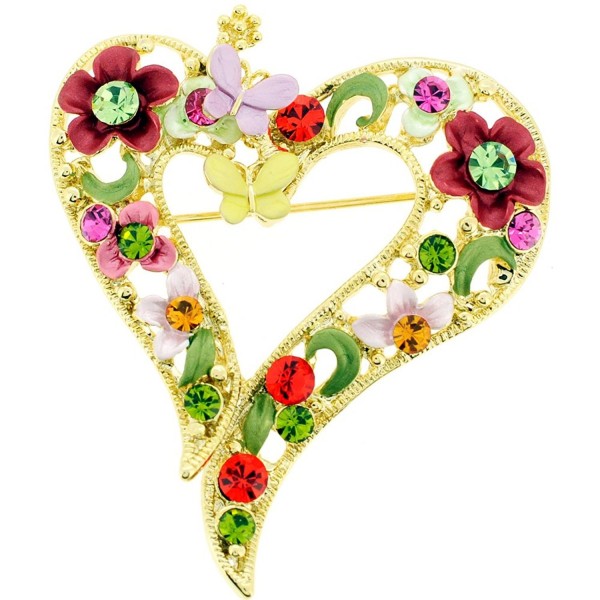 Multicolor Butterfly And Flower Heart Pin Swarovski Crystal Pin Brooch And Pendant(Chain Not Included) - CN118851TFL