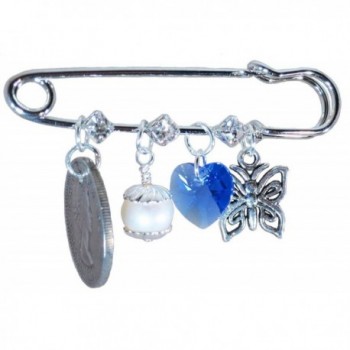 Royal Blue Heart- Butterfly- White Pearl- and Six Pence Bridal Pin - CI12GR3V4JB