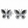 Bling Jewelry Simulated Onyx Butterfly Animal CZ Stud earrings Rhodium Plated 17mm - CB11YE12VMD