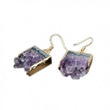 ZENGORI 1 Pair Gold Plated Natural Amethyst Druzy Slice Druzy Dangle Earrings WX014 - CM17YK2E96Q