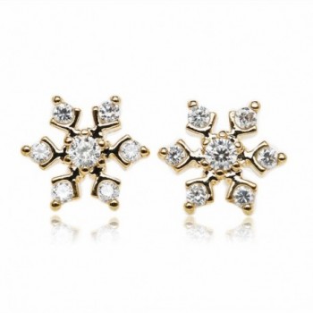 Snowflake Pave Setting Round Cubic Zirconia Gold Plated 925 Sterling Silver Stud Earrings - C8126GYJIT9