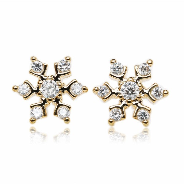 Snowflake Pave Setting Round Cubic Zirconia Gold Plated 925 Sterling Silver Stud Earrings - C8126GYJIT9