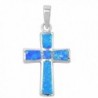 Wide Cross Lab Created Opal .925 Sterling Silver Pendant Blue or White Opal - Lab Created Blue Opal - CI1264V5YRT