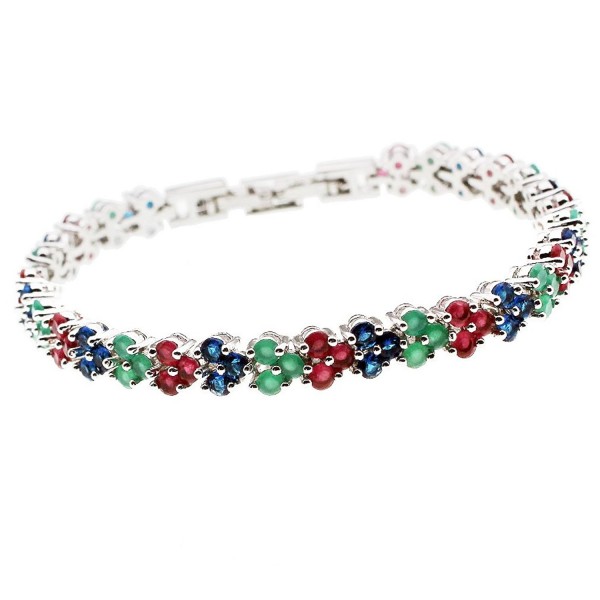 HERMOSA Fashion Bracelet Ruby Emerald Sapphire Peridot White Topaz Plated Silver Bracelets 7 inch - C512NH89SMO