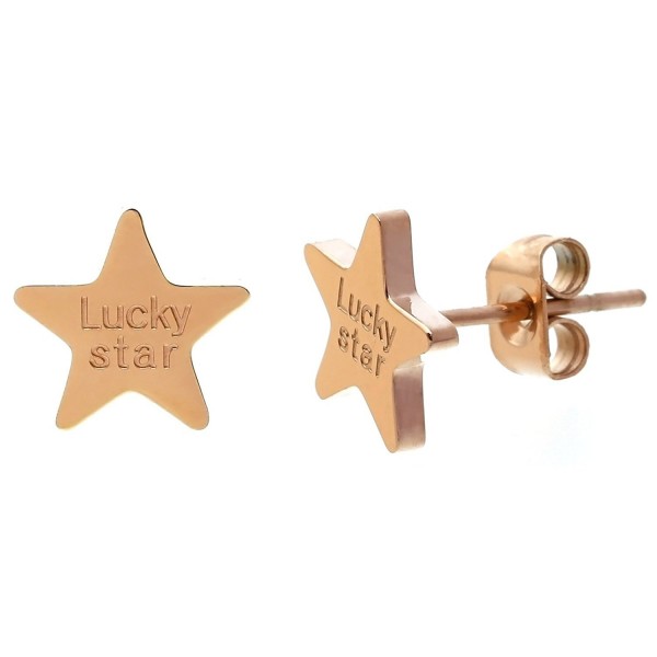 ELBLUVF Stainless - steel Rose gold Plated Lucky Star Earrings - C612GV8F2VX