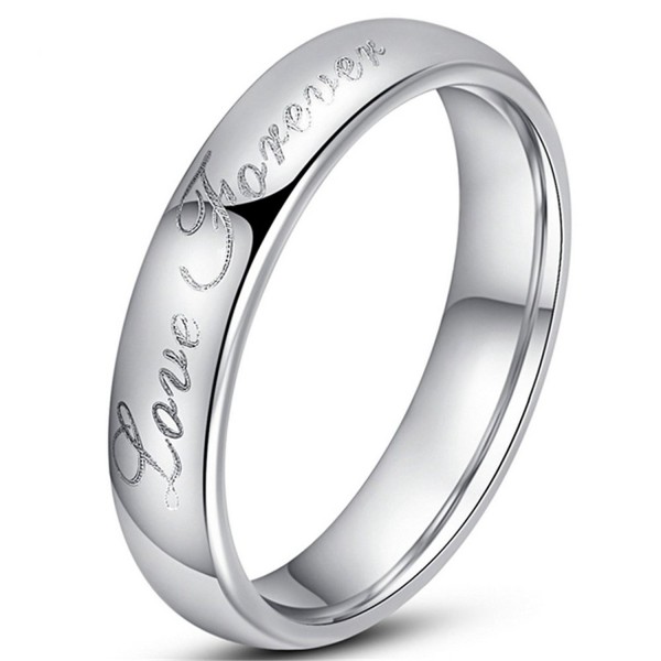 Womens 4mm Vintage Tungsten Carbide White Ring Engraved Love Forever Silver Dome Band For Her - CV180E88LDW