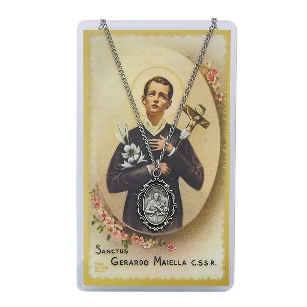 Adult Oval St Gerard Pewter Medal Necklace- 18". Prayer Card. - CA11CE6IU89